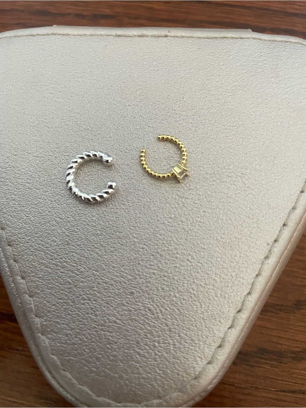 Silver Twisted Hoop & Gold Beaded Ear Cuffs - Set of 2